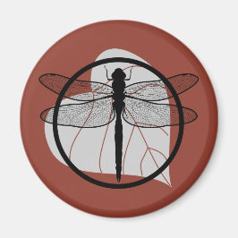 Dragonfly on Leaf Drawing - Wildlife Circle Series Magneet