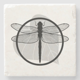Dragonfly on Leaf Drawing - Wildlife Circle Series Stenen Onderzetter