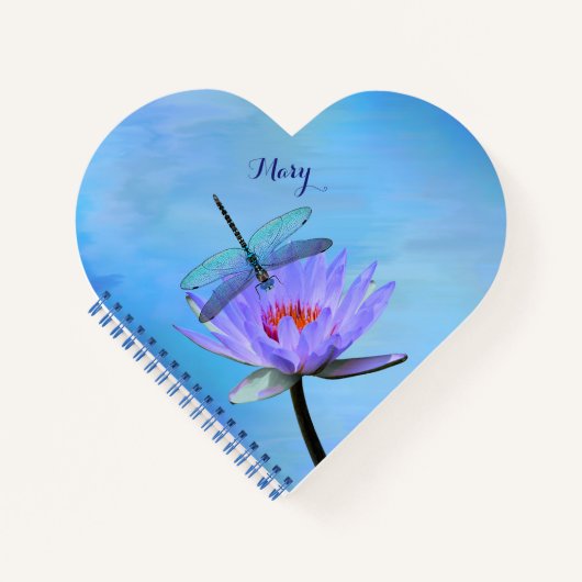 Dragonfly on Water Lily Heart Shaped Notebook Notitieboek (Voorkant)
