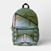 Dragonfly on Wire Fence Personated Bedrukte Rugzak (Voorkant)