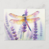 Dragonfly onder Lavendel Bloemen Briefkaart (Voorkant)
