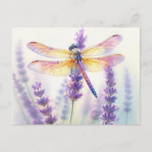 Dragonfly onder Lavendel Bloemen Briefkaart (Voorkant)