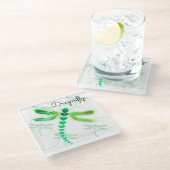 Dragonfly | Onderzetter van groene glas Glazen Onderzetter (Schuin)