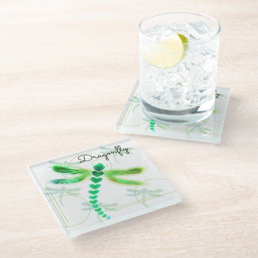 Dragonfly | Onderzetter van groene glas Glazen Onderzetter (Schuin)