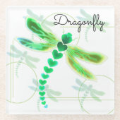 Dragonfly | Onderzetter van groene glas Glazen Onderzetter (Voorkant)
