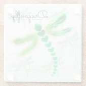 Dragonfly | Onderzetter van groene glas Glazen Onderzetter (Achterkant)
