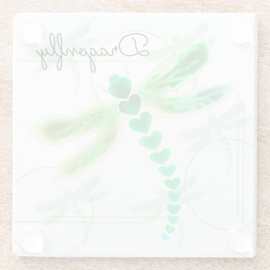 Dragonfly | Onderzetter van groene glas Glazen Onderzetter (Achterkant)
