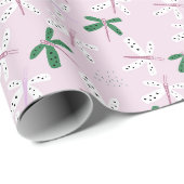Dragonfly-ontwerp op roze cadeaupapier (Rol Hoek)