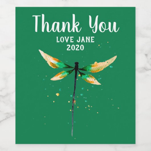 Dragonfly-ontwerp voor schattige waterverf wijn etiket (Enkel label)