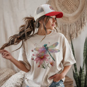 Dragonfly op bloemen t-shirt