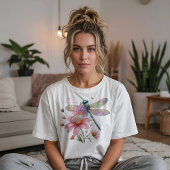 Dragonfly op bloemen t-shirt