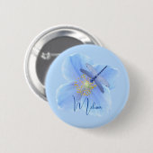 Dragonfly op Blue Poppy-knop Ronde Button 5,7 Cm (Voorkant /achterkant)