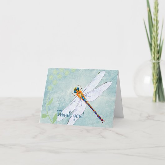  dragonfly op de voorzige Floral achtergrond Bedankkaart (Voorkant)