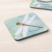 dragonfly op de voorzige Floral achtergrond Bier Onderzetter (Linkerzijde)
