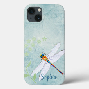  dragonfly op de voorzige Floral achtergrond Case-Mate iPhone Case