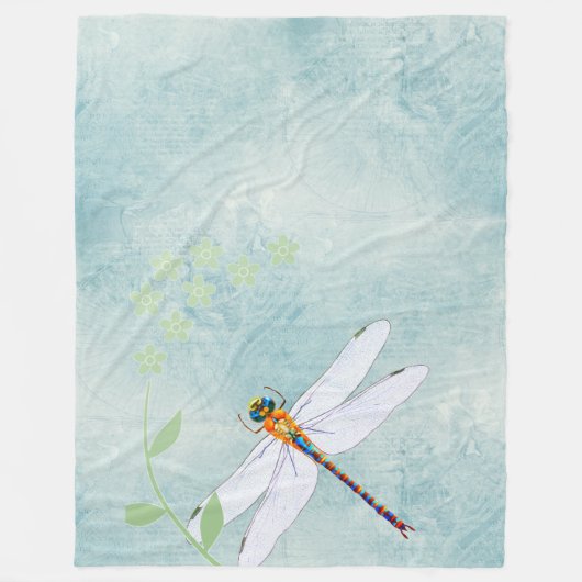  dragonfly op de voorzige Floral achtergrond Fleece Deken (Voorkant)