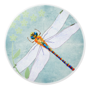 dragonfly op de voorzige Floral achtergrond Keramische Knop