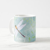  dragonfly op de voorzige Floral achtergrond Koffiemok (Voorkant links)