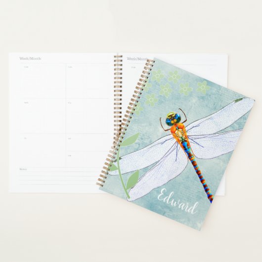 dragonfly op de voorzige Floral achtergrond Planner (Display)