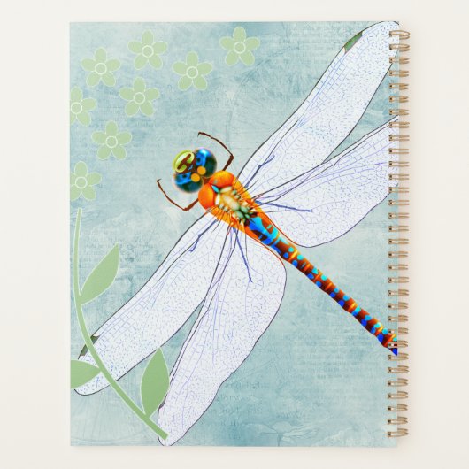 dragonfly op de voorzige Floral achtergrond Planner (Achterkant)