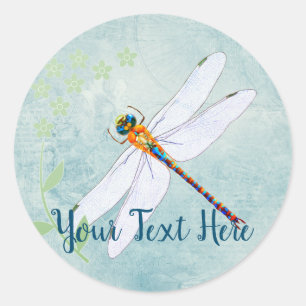 dragonfly op de voorzige Floral achtergrond Ronde Sticker