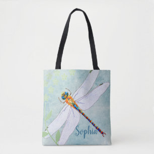  dragonfly op de voorzige Floral achtergrond Tote Bag