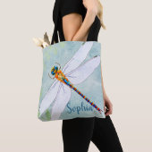 dragonfly op de voorzige Floral achtergrond Tote Bag (Dichtbij)