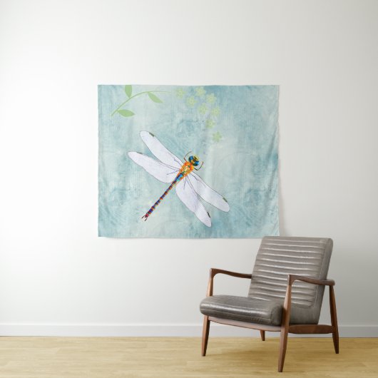  dragonfly op de voorzige Floral achtergrond Wandkleed (In Situ (horizontaal))