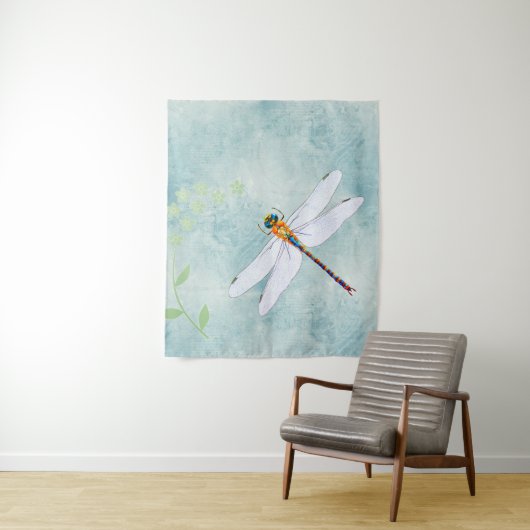  dragonfly op de voorzige Floral achtergrond Wandkleed (In situ)