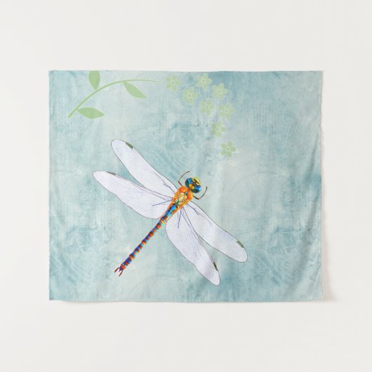  dragonfly op de voorzige Floral achtergrond Wandkleed (Voorkant (horizontaal))