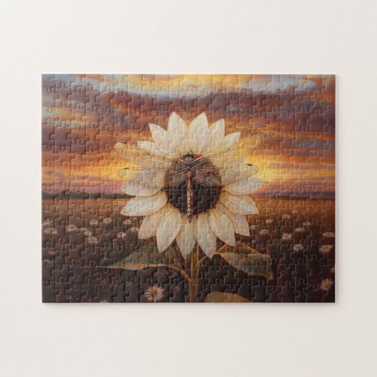 Dragonfly op een bloem bij Dusk Art Legpuzzel (Horizontaal)