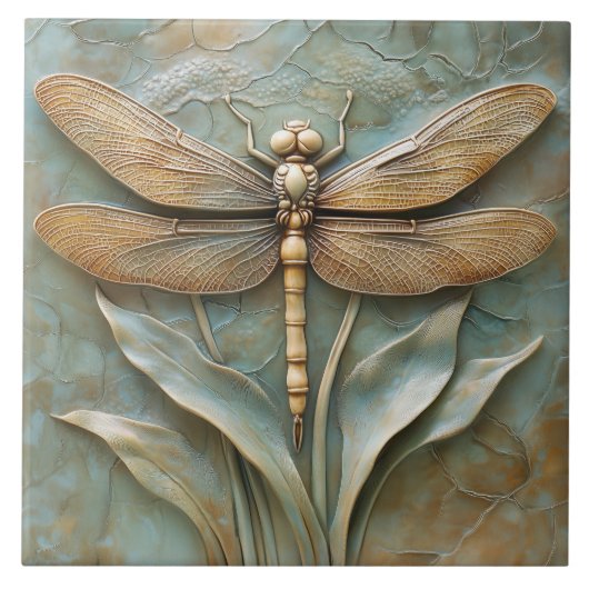 Dragonfly op Grass Faux Relief Tegeltje (Voorkant)
