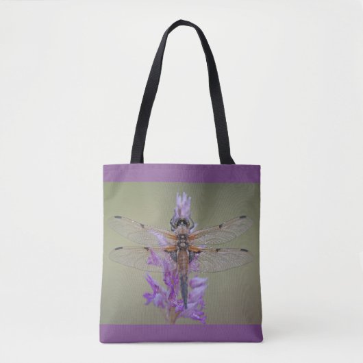 Dragonfly op Paarse ventilator Tote Bag (Voorkant)