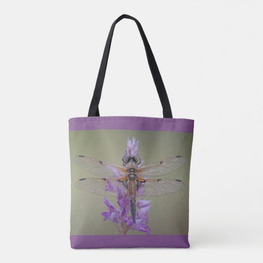 Dragonfly op Paarse ventilator Tote Bag (Achterkant)