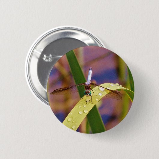 Dragonfly op regenblad ronde button 5,7 cm (Voorkant /achterkant)