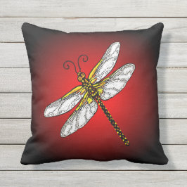 Dragonfly op rode achtergrond buitenkussen