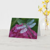 Dragonfly op roze bloemen kaart (Gele Bloem)