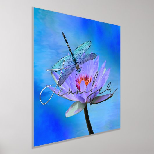 Dragonfly op Water Lily met Folie Naam Folie Print (Laagn)