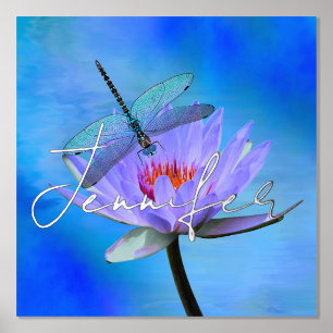 Dragonfly op Water Lily met Folie Naam Folie Print