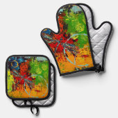 Dragonfly Oven Mitt en Pot Houders Ovenwant & Pannenlap Set (Voorkant / Achterkant)