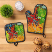 Dragonfly Oven Mitt en Pot Houders Ovenwant & Pannenlap Set (Top down)