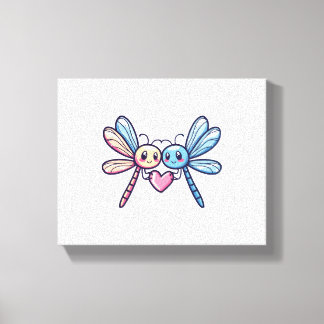 Dragonfly paar in liefde dierlijke Valentijnsdag Canvas Afdruk