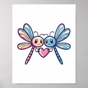 Dragonfly paar in liefde dierlijke Valentijnsdag Poster