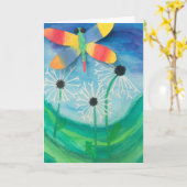 Dragonfly & Paardebloem Waterverf Blank Kaart (Gele Bloem)