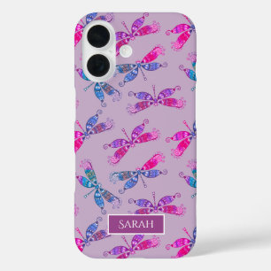 Dragonfly Paarse Blauw Patroon Gepersonaliseerd iPhone 16 Hoesje