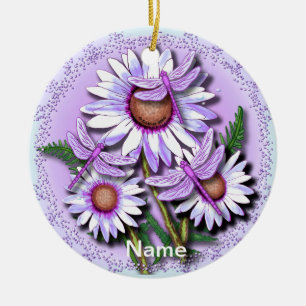 Dragonfly Paarse Daisies bloemen Keramisch Ornament