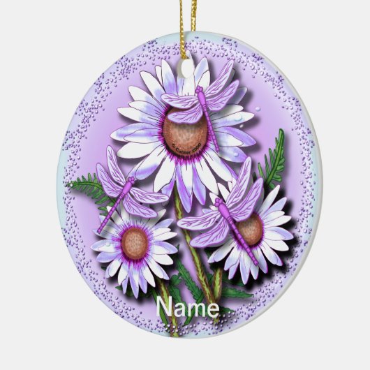 Dragonfly Paarse Daisies Keramisch Ornament (Links)