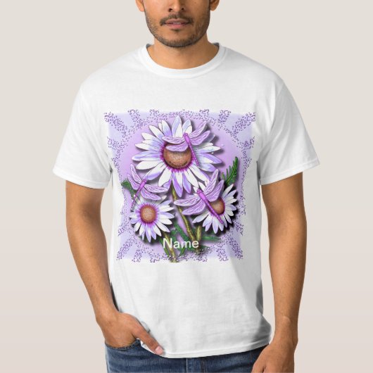 Dragonfly Paarse Daisies T-shirt (Voorkant)