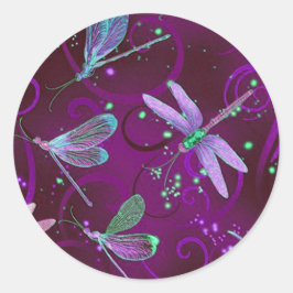 Dragonfly Paarse dromen Klassieke ronde Sticker