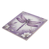 Dragonfly Paarse en witte bloemen kunst Tegeltje (Zijkant)